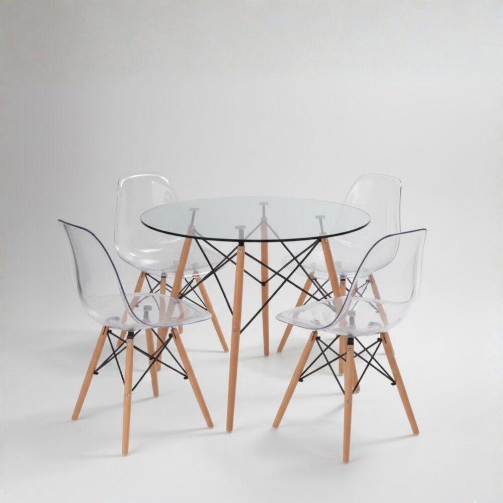 Comedor Alma 4 Puestos | Mesa de Vidrio y Sillas Transparentes