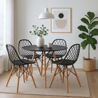 Comedor Sombra 4 Puestos | Mesa Negra y Sillas Modernas