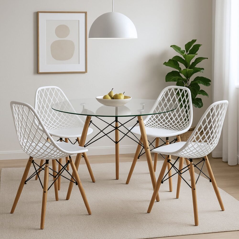 Juego de Comedor Aura 4 Puestos Silla Blanca