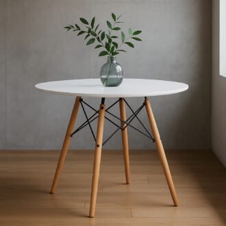 Mesa Redonda Blanca 90 cm | Madera de Arce y Estilo Moderno