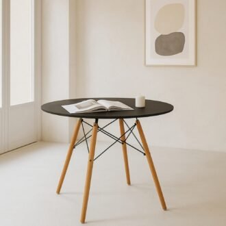Mesa Redonda Negra 90 cm | Madera de Arce y Estilo Industrial