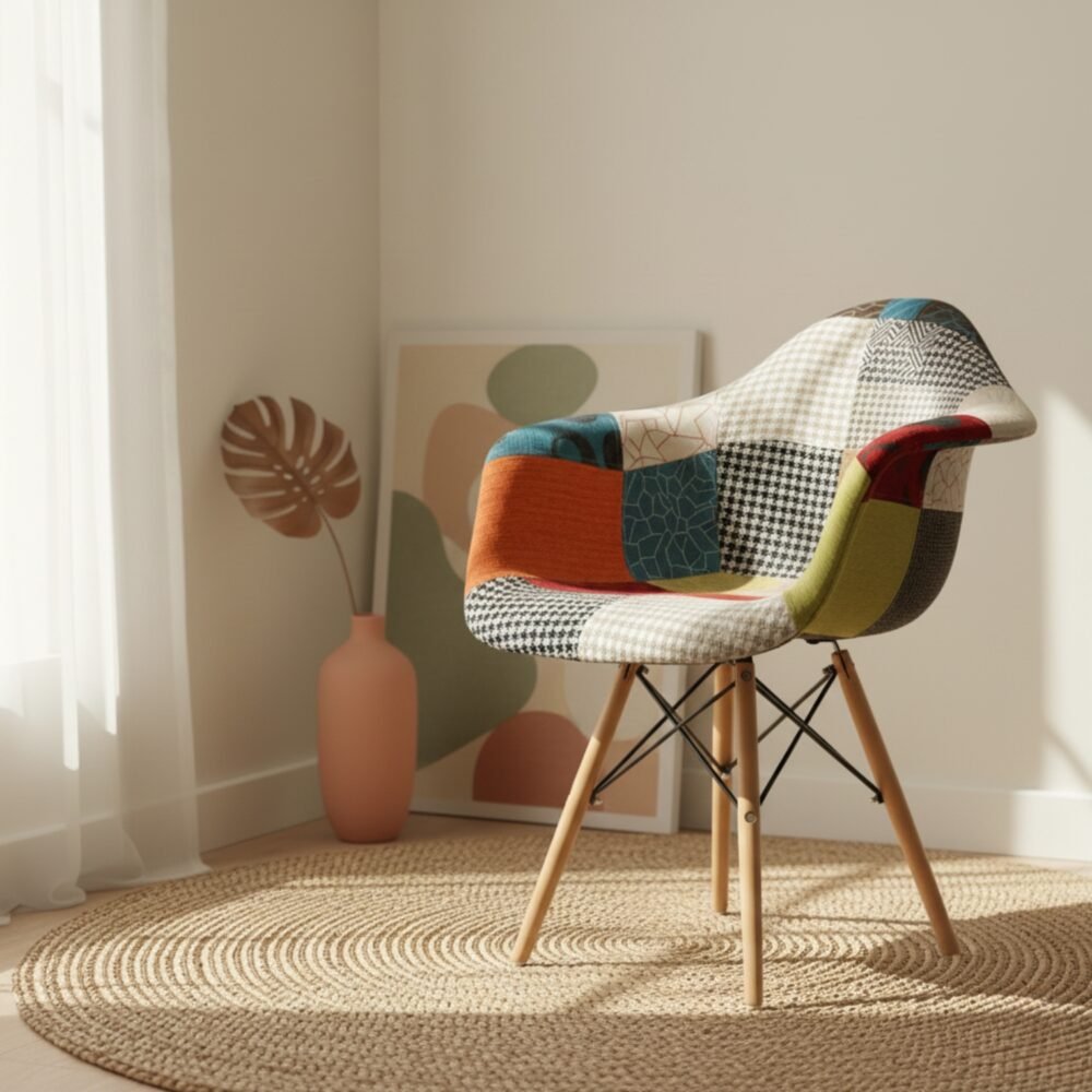 Silla Arcoíris Patchwork con Brazos – Diseño Único y Confort Superior