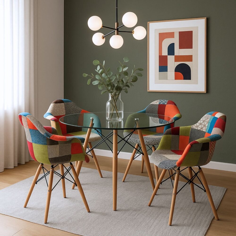 Juego de comedor rdondo 4 puestos estilo patchwork