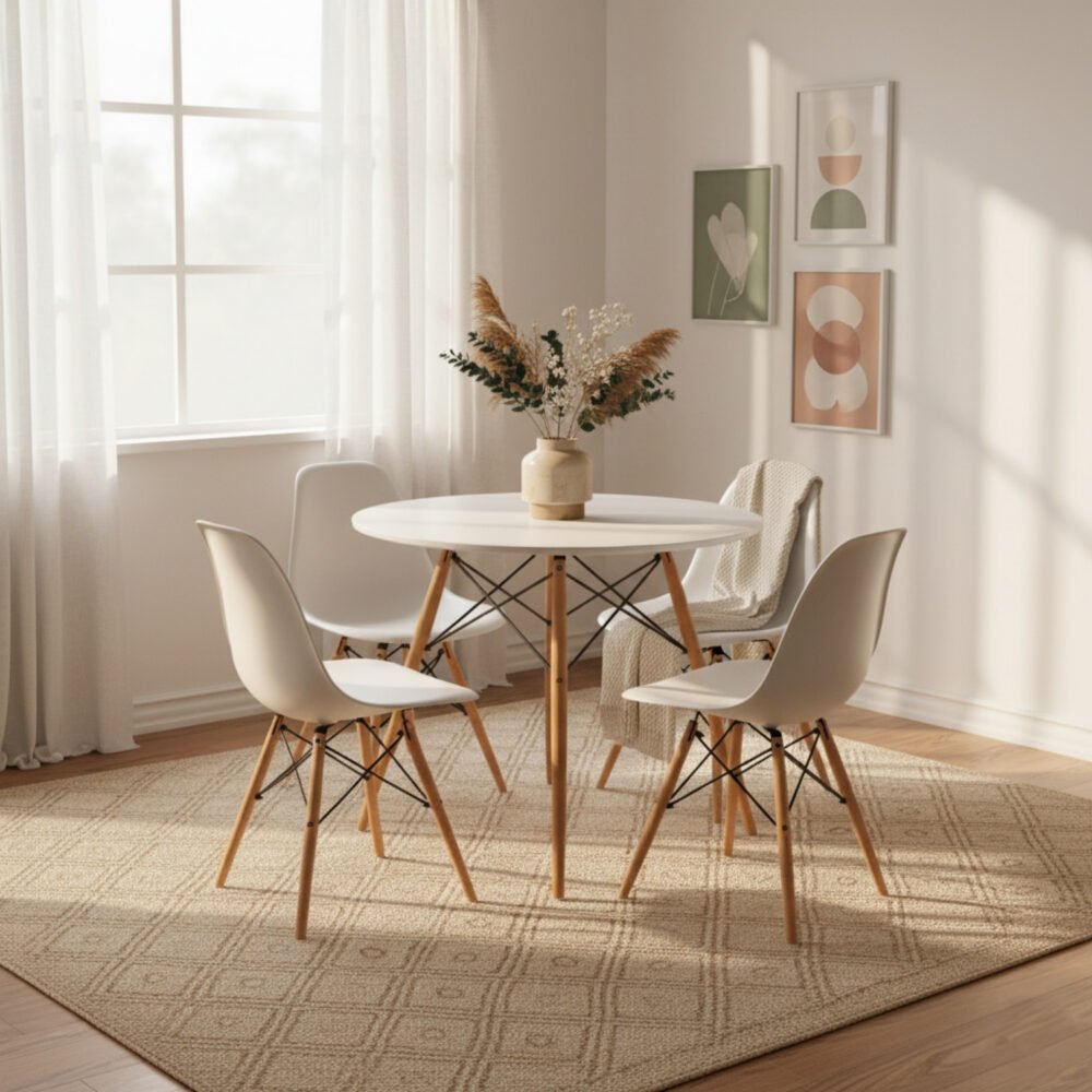 Juego Comedor Nube 4 Puestos – Amplitud Visual y Estilo Blanco