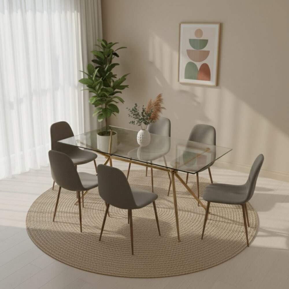 Entre Nos Home Juego Comedor Brie 6 Puestos – Lujo Escultural, Vidrio.