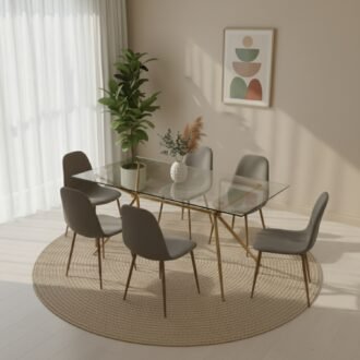 Juego Comedor Brie 6 Puestos – Lujo Escultural, Vidrio.