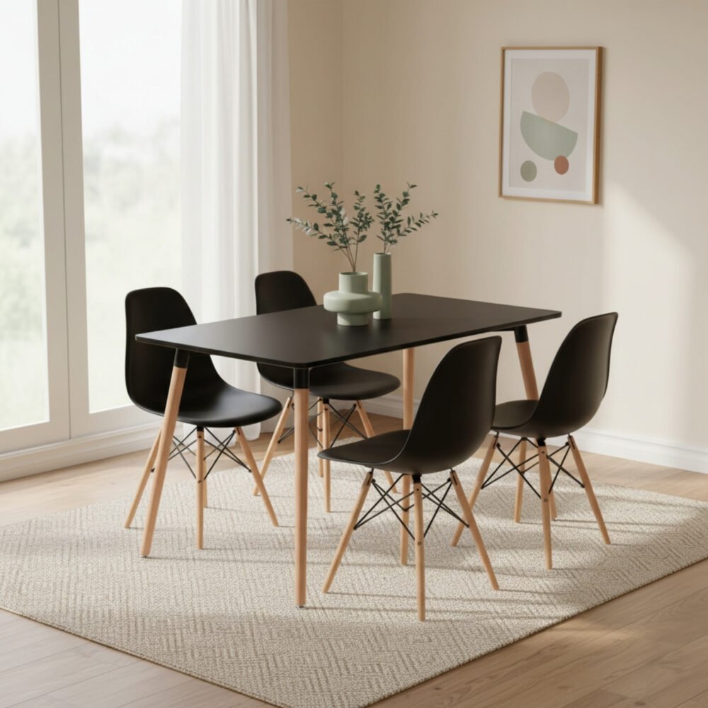 Juego Comedor Sali 4 Puestos – Negro Mate y Diseño