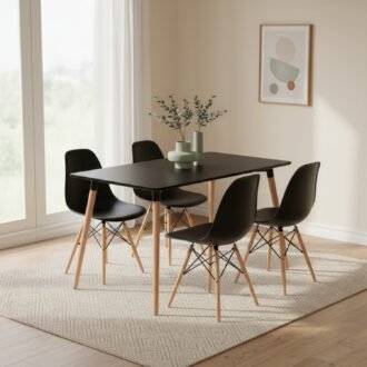 Comedor Sali 4 Puestos | Mesa Rectangular y Sillas Negras