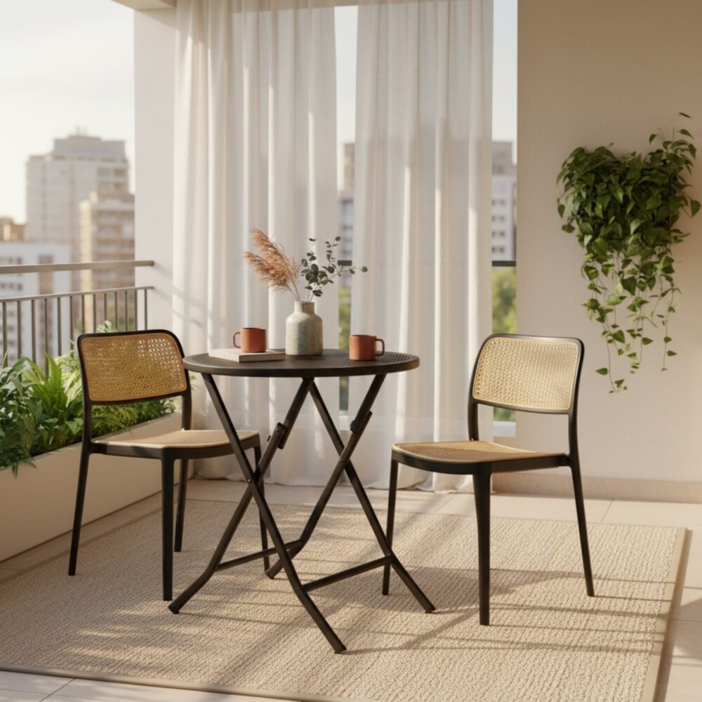 Juego de Balcón Oasis 2 Puestos – Plegable, Ratán y Resistente Exterior