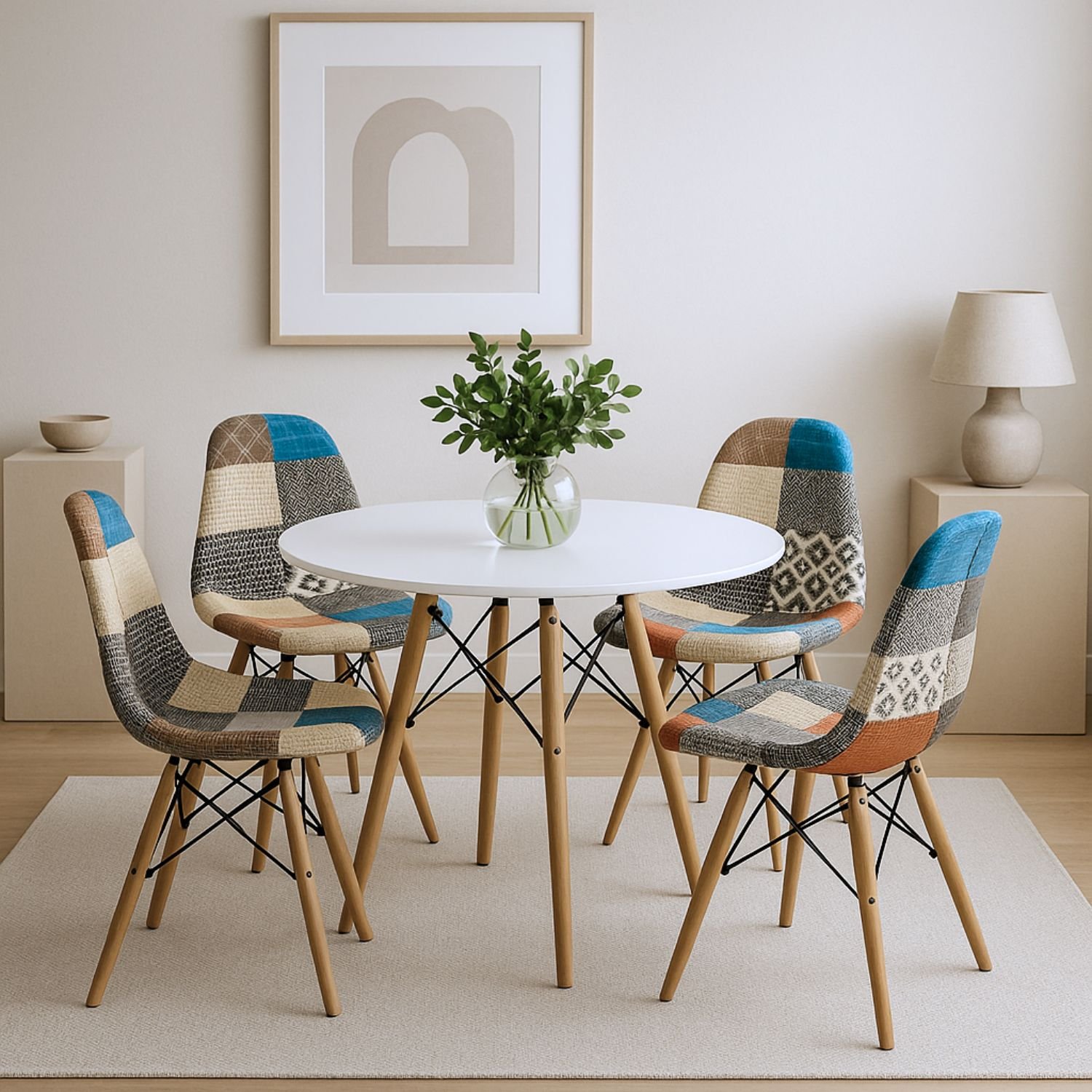 Entre Nos Home Comedor Patchwork 4 Puestos – Personaliza tu Mesa: Vidrio, Negro o Blanco