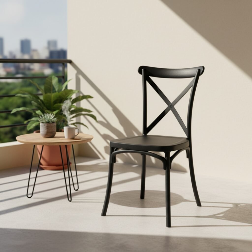 Silla Brisa Negra Bistró – Diseño Aspa Clásico y Duradero
