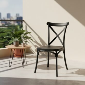 Silla Brisa Negra Bistró – Diseño Aspa Clásico y Duradero