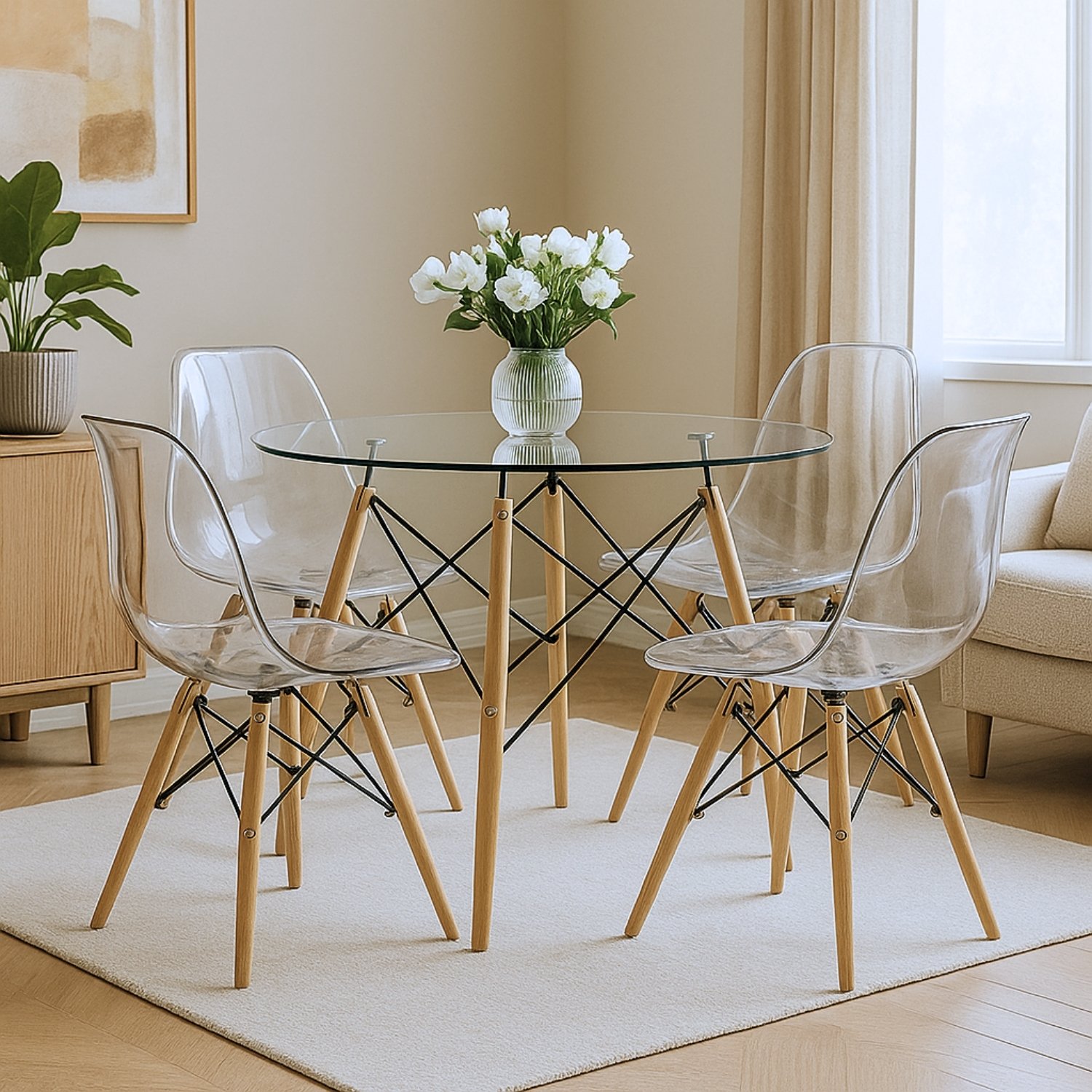 Juego Comedor 4 Puestos Alma - Vidrio Templado Transparente