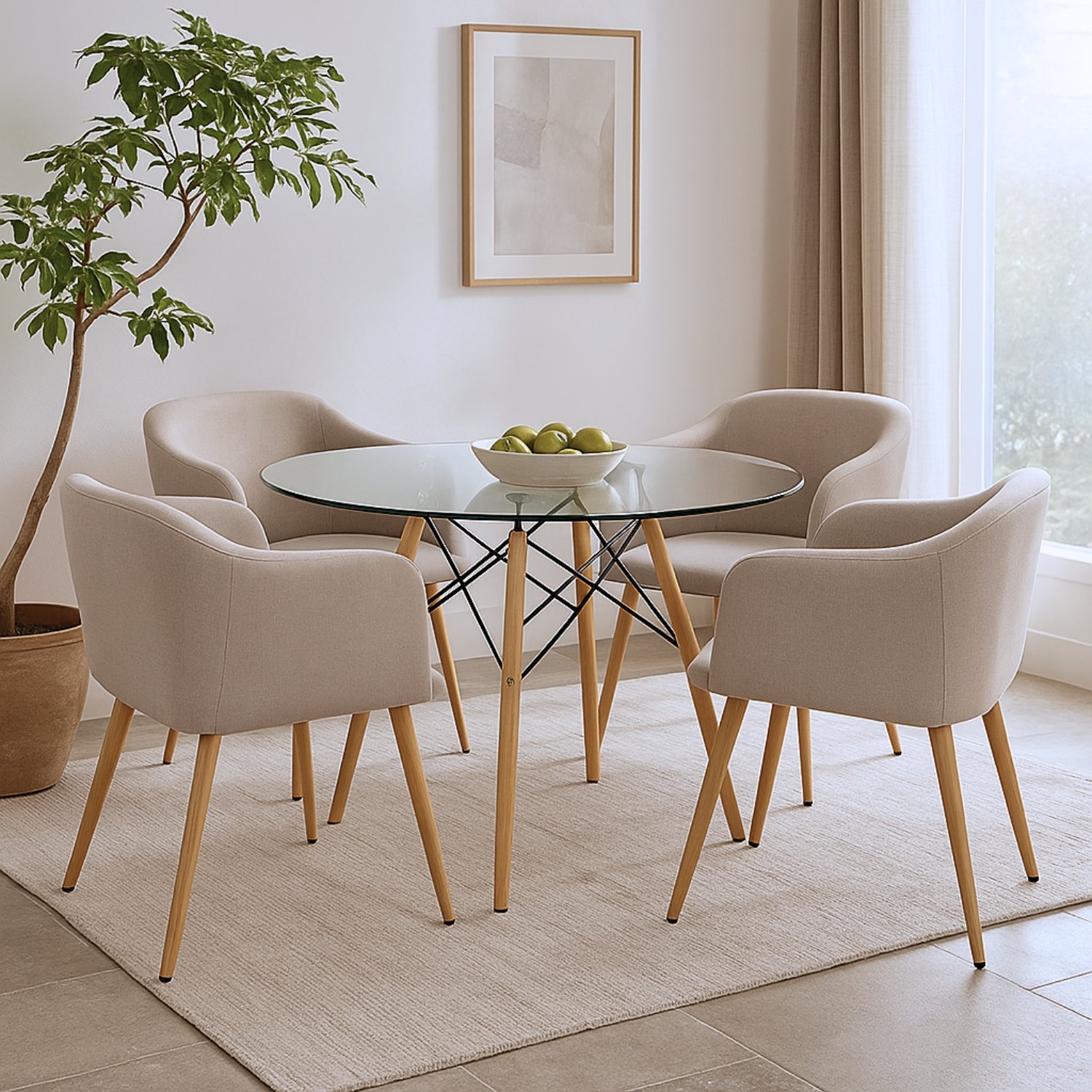 Entre Nos Home Juego Comedor 4 Puestos Ámbar - Sillas Tapizadas Beige