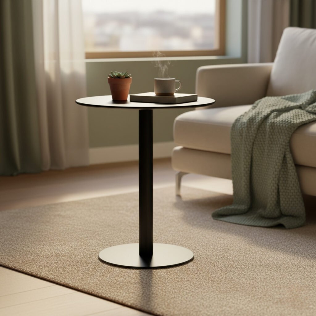 Mesa Auxiliar Coffee Negra – Diseño Minimalista y Base Pedestal