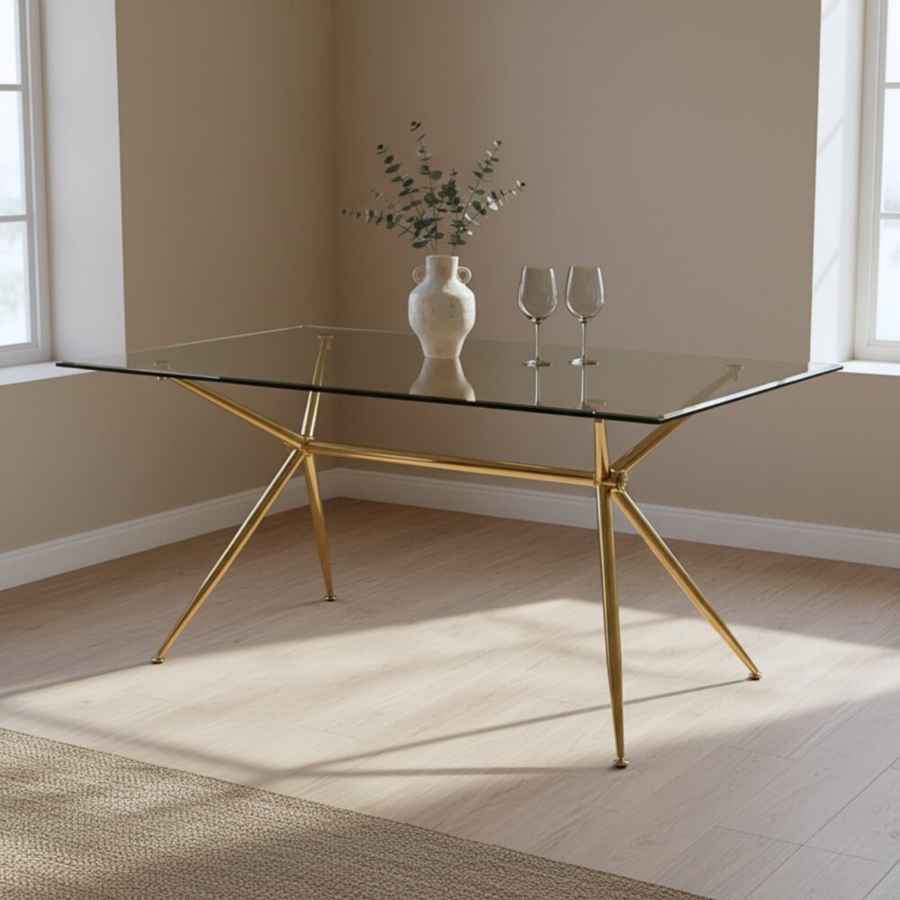 Mesa de Comedor Brie – Vidrio, Base Escultural y Lujo Accesible