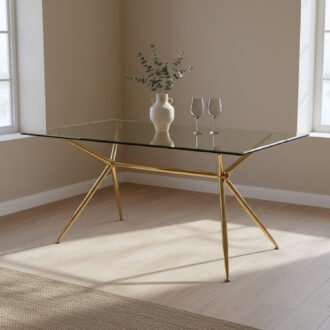 Mesa de Comedor Brie | Vidrio Templado y Base Dorada