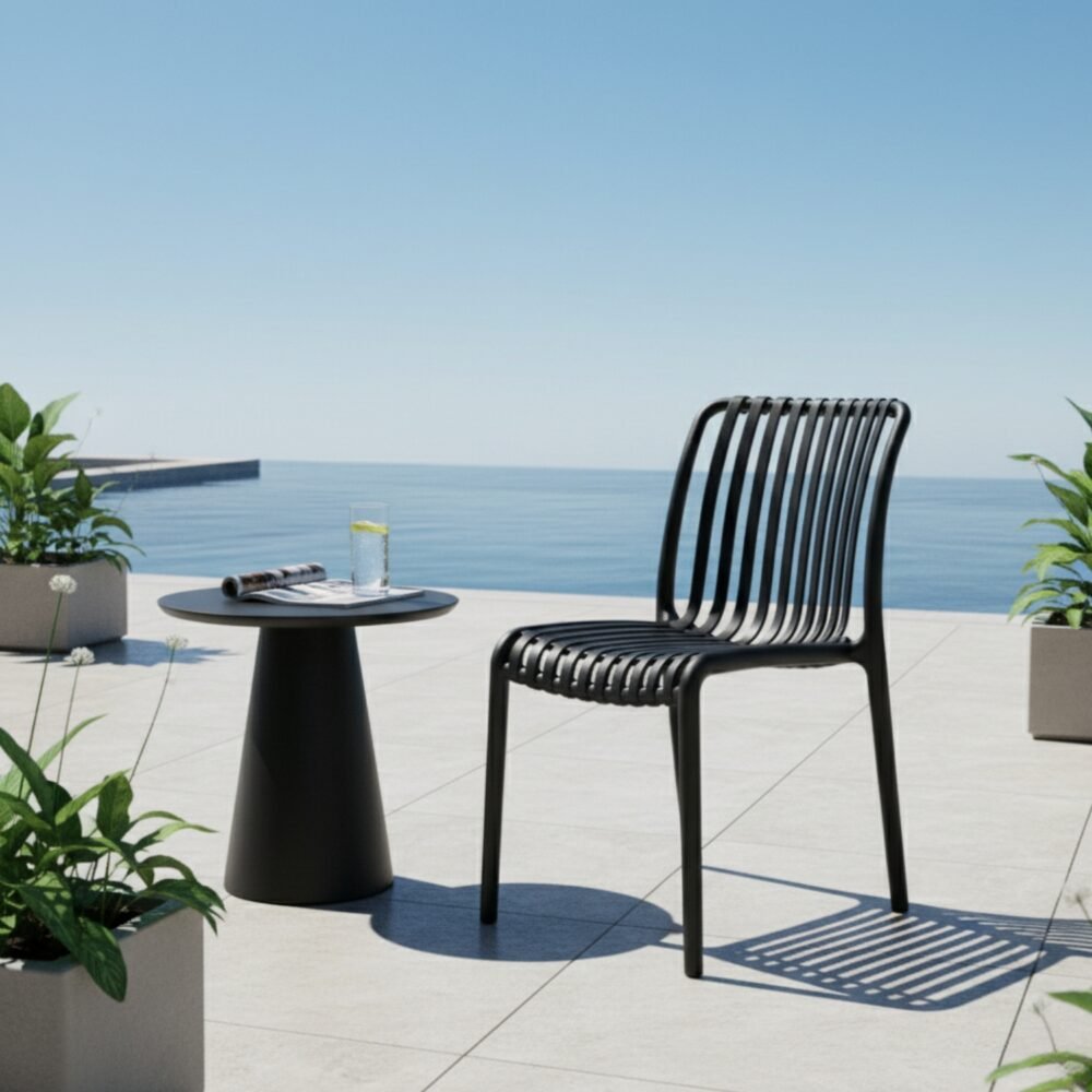 Silla de Diseño Sol Negra – Moderna, Apilable y Resistente