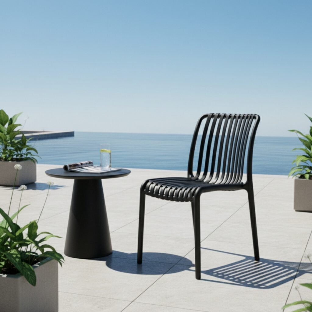 Silla de Diseño Sol Negra – Moderna, Apilable y Resistente
