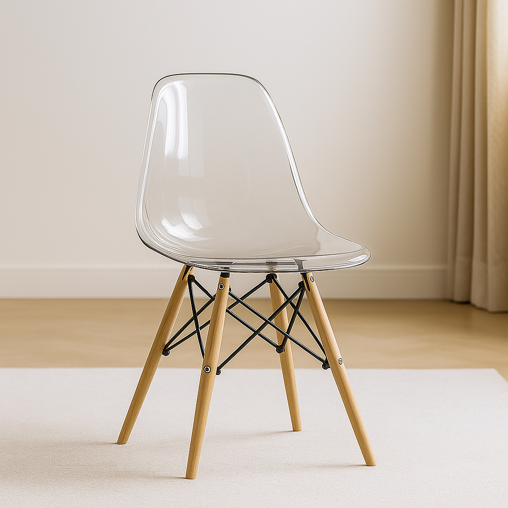 Silla Transparente Patas de Madera x 1 - Estilo Único