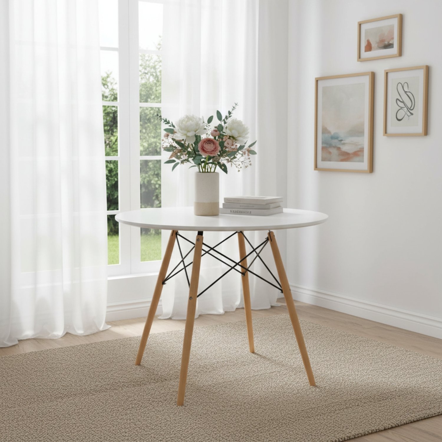 mesa de comedor de madera blanca redonda mes redonda de comedor color blanco, madera