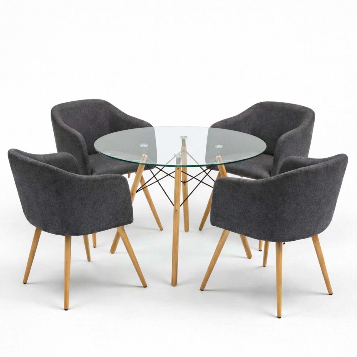 Entre Nos Home Comedor Ámbar 4 Puestos | Mesa Redonda Vidrio y Sillas Gris Grafito - Image 7