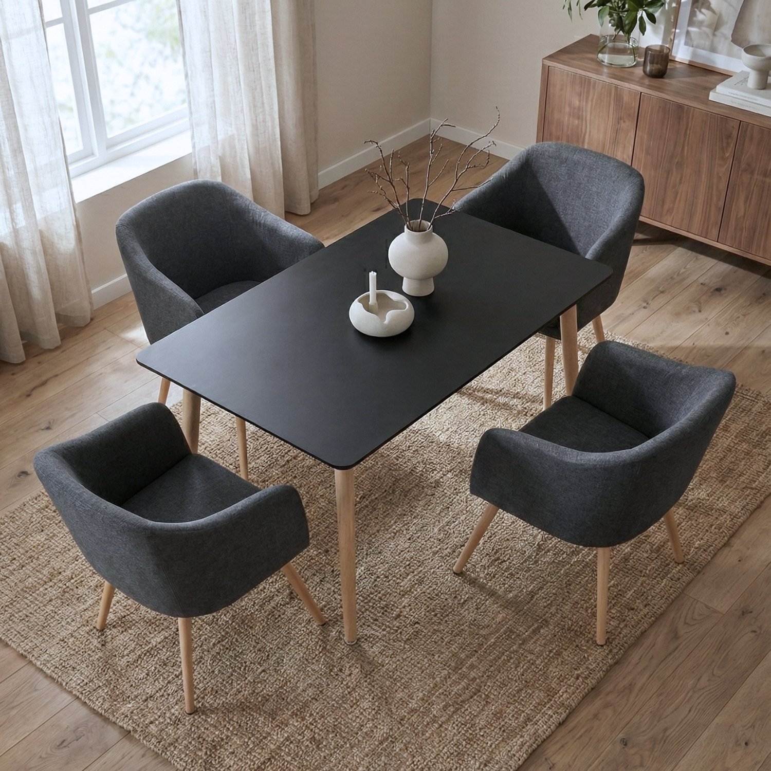 Entre Nos Home Comedor Ámbar 4 Puestos | Mesa Luna y Sillas Gris Grafito - Image 2