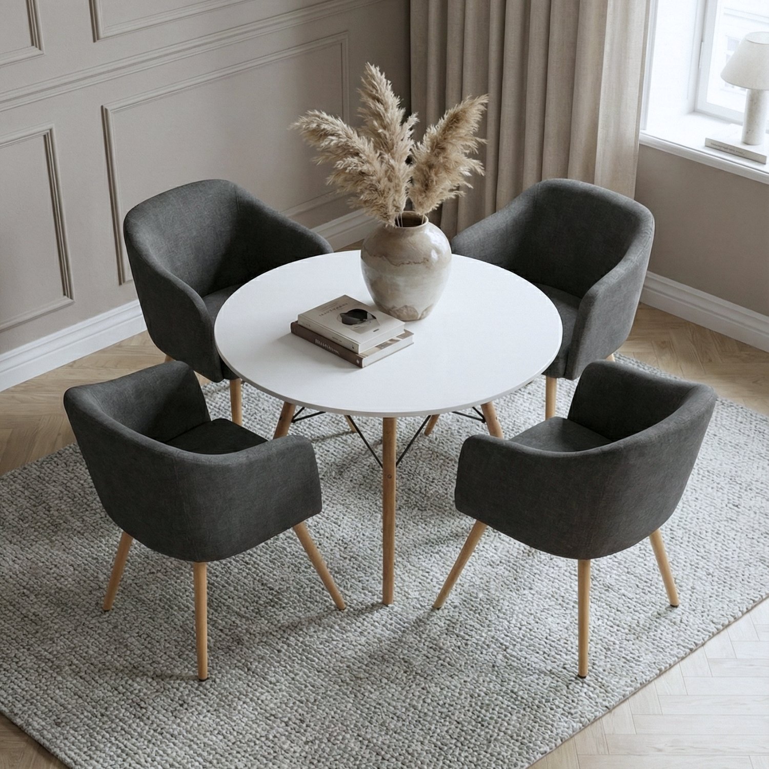 Entre Nos Home Comedor Ámbar 4 Puestos | Mesa Redonda Blanca y Sillas Gris Grafito - Image 2