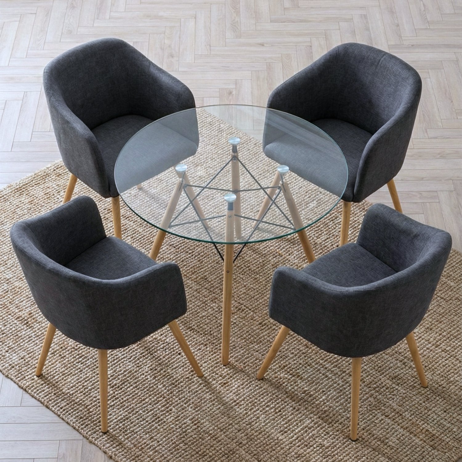 Entre Nos Home Comedor Ámbar 4 Puestos | Mesa Redonda Vidrio y Sillas Gris Grafito - Image 2