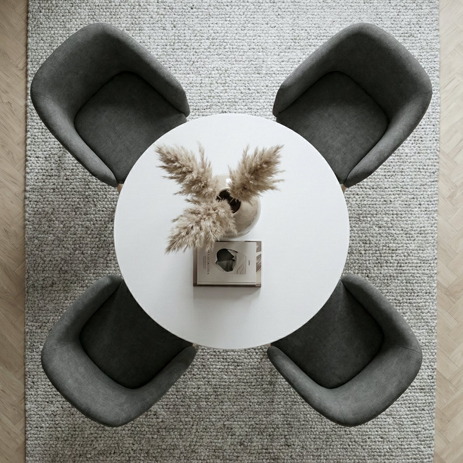 Entre Nos Home Comedor Ámbar 4 Puestos | Mesa Redonda Blanca y Sillas Gris Grafito - Image 3