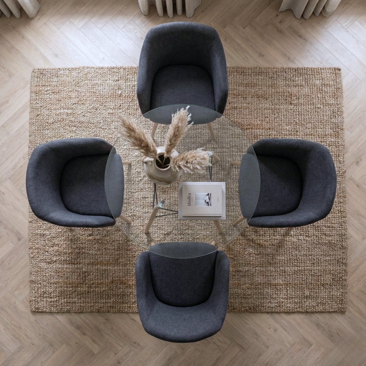 Entre Nos Home Comedor Ámbar 4 Puestos | Mesa Redonda Vidrio y Sillas Gris Grafito - Image 3