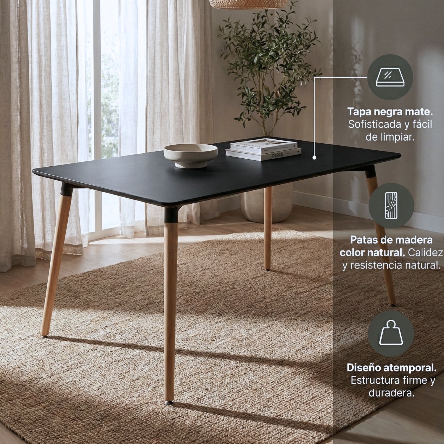 Entre Nos Home Comedor Ámbar 4 Puestos | Mesa Luna y Sillas Gris Grafito - Image 5