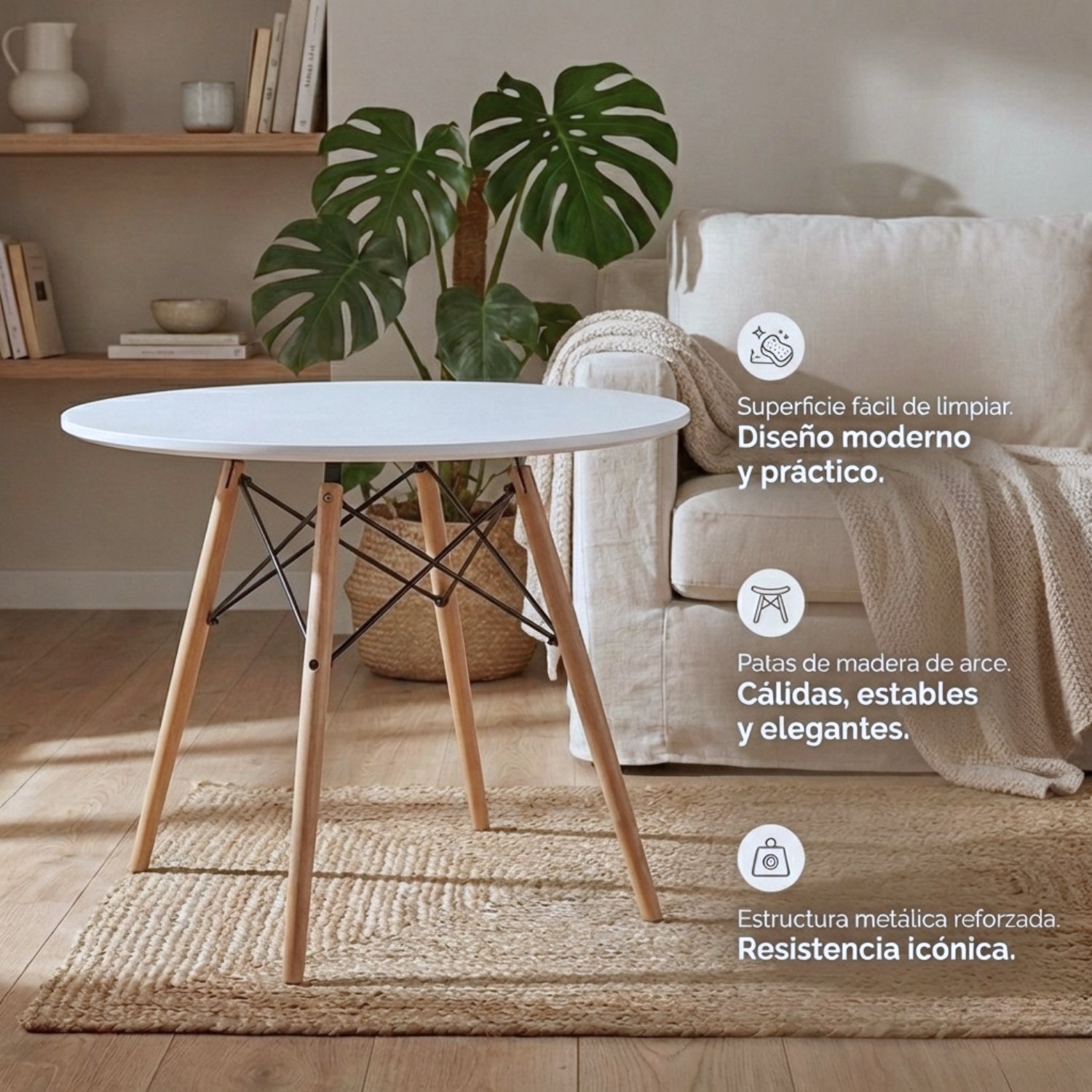 Entre Nos Home Comedor Ámbar 4 Puestos | Mesa Redonda Blanca y Sillas Gris Grafito - Image 4