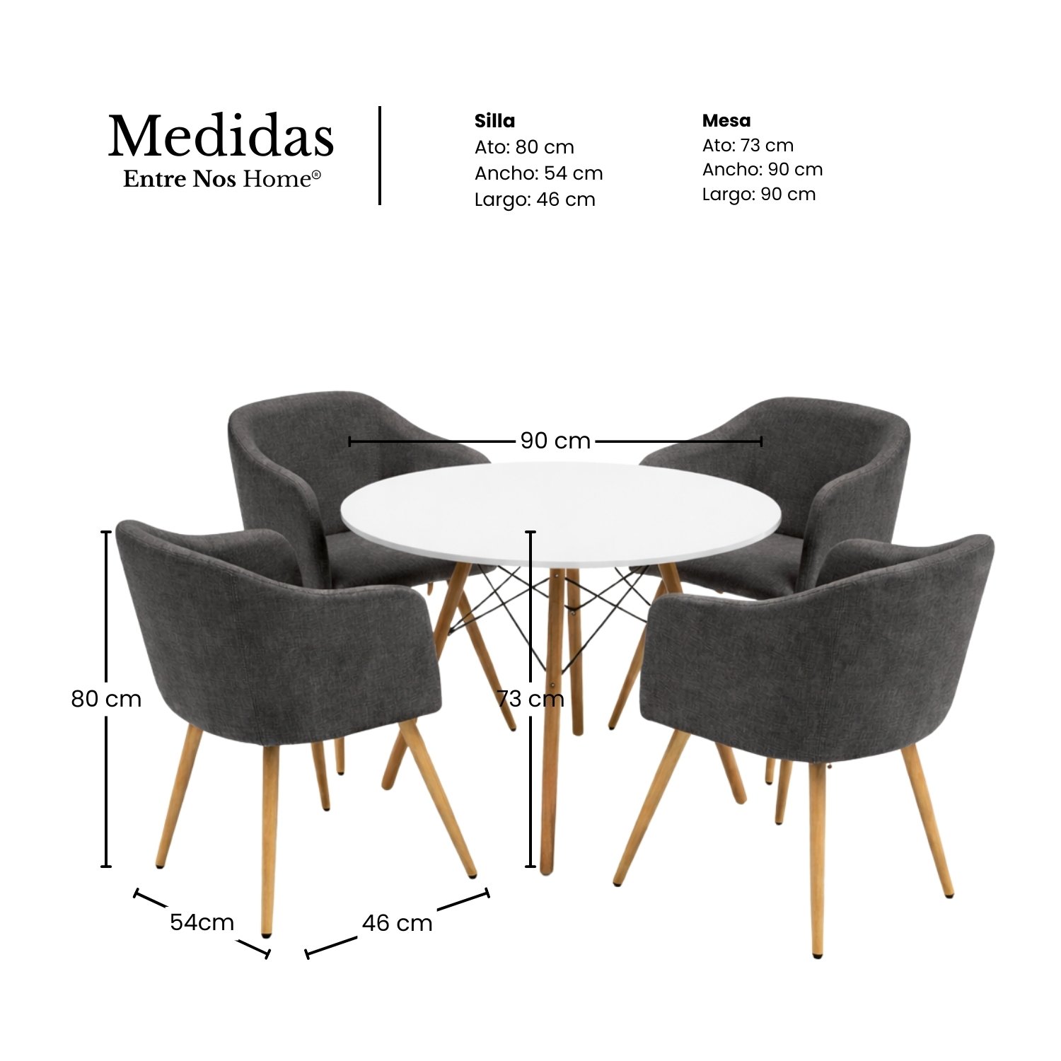 Entre Nos Home Comedor Ámbar 4 Puestos | Mesa Redonda Blanca y Sillas Gris Grafito - Image 6