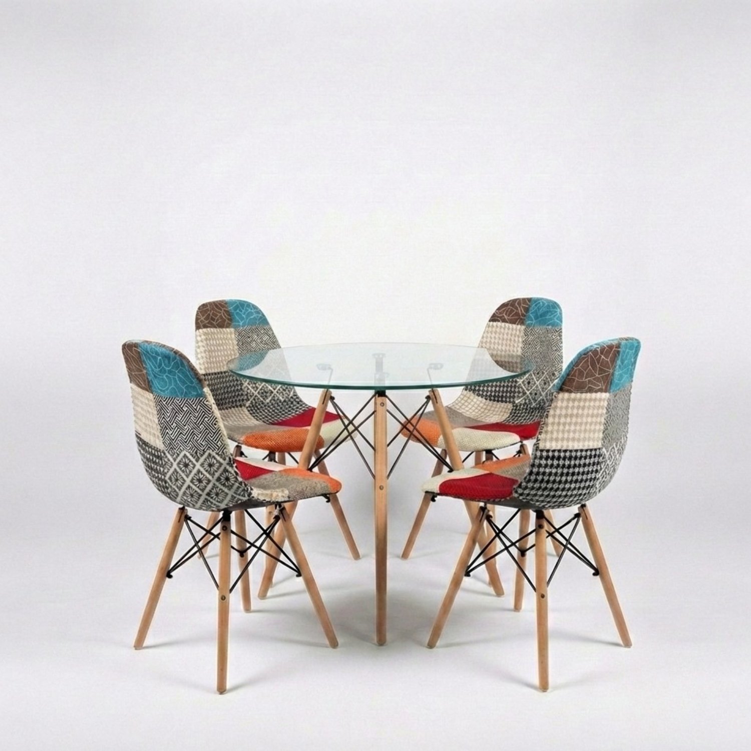 Entre Nos Home Comedor Prisma 4 Puestos | Mesa Vidrio y Sillas Patchwork - Image 6