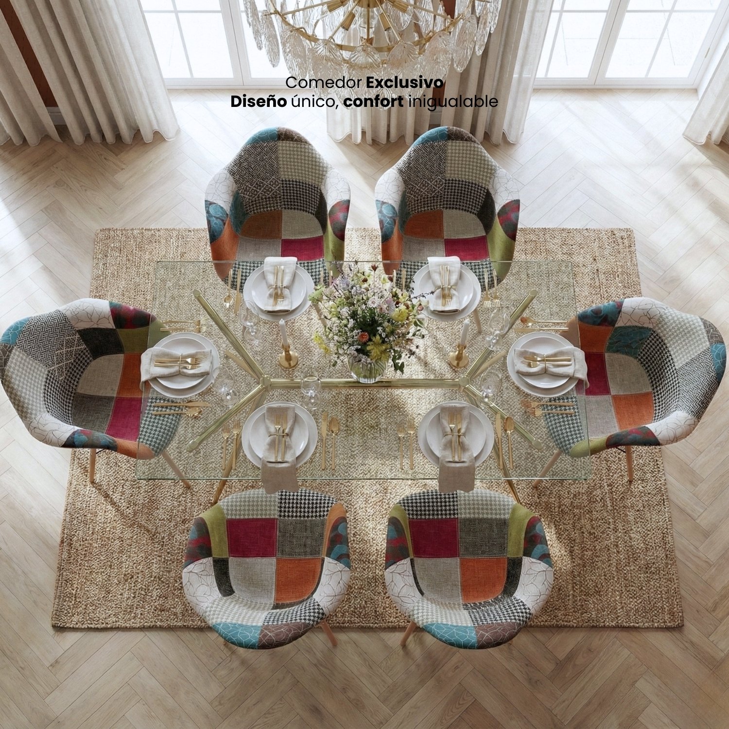 Entre Nos Home Comedor Arcoiris 6 Puestos | Mesa Brie Rectangular y Patchwork - Image 3