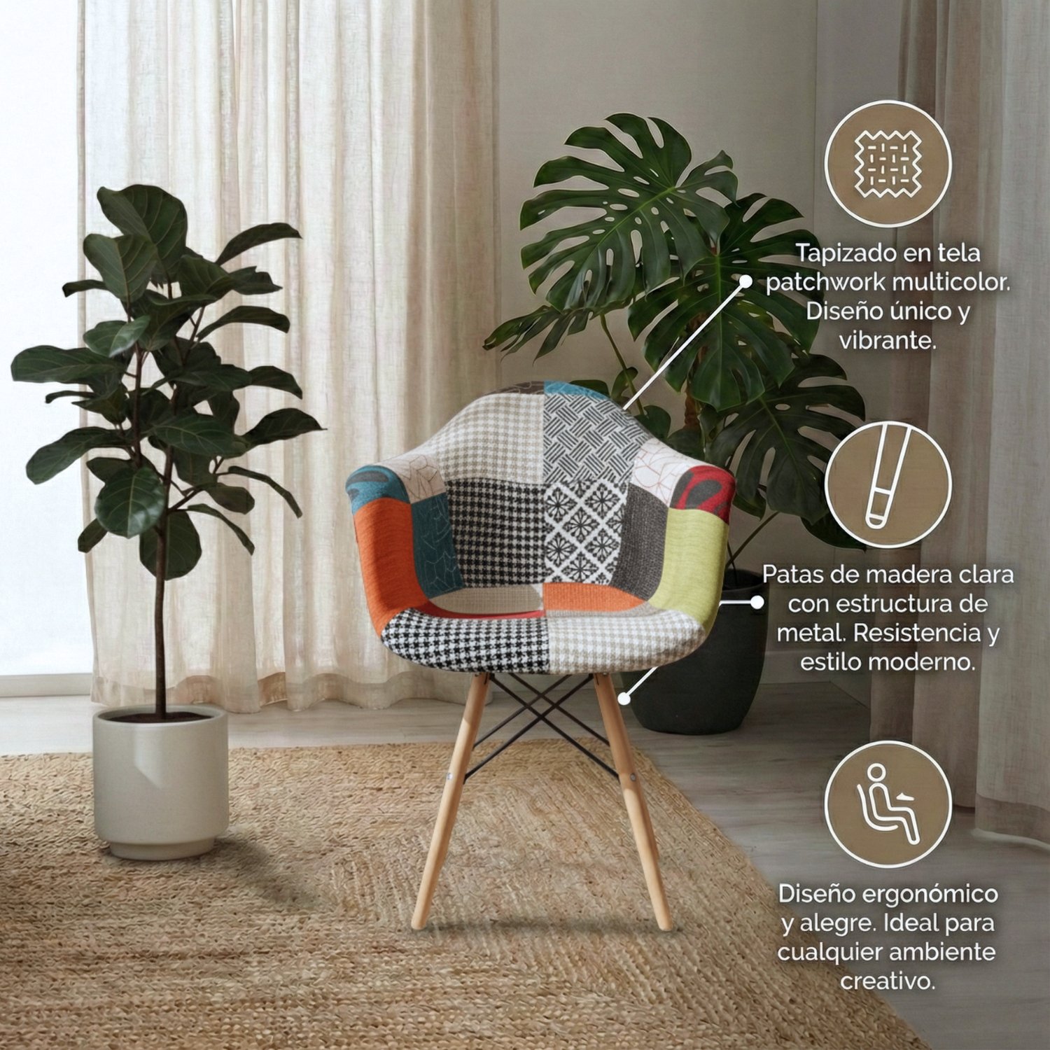 Entre Nos Home Comedor Arcoiris 4 Puestos | Mesa Luna Rectangular Negra - Image 5