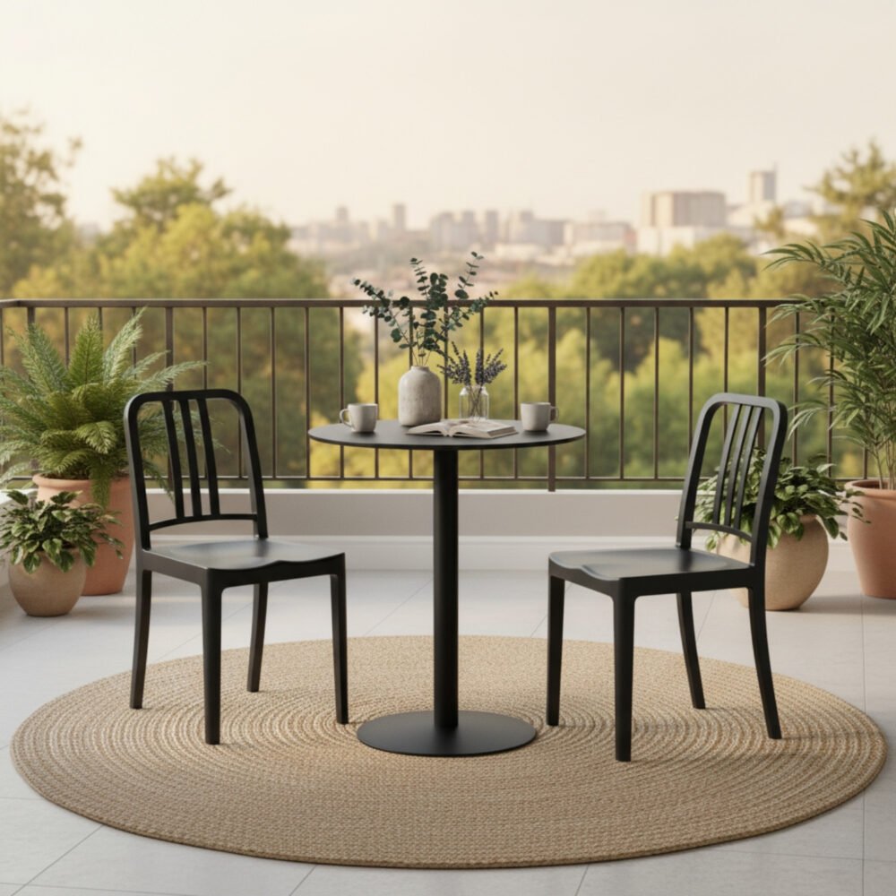 Juego de Balcón Soley 2 Puestos | Mesa Pedestal y Sillas Negras