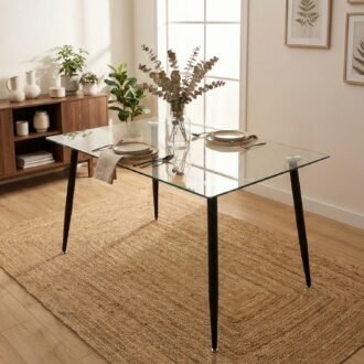 Mesa de Comedor Moonlight | Vidrio Templado 9mm y Metal Negro