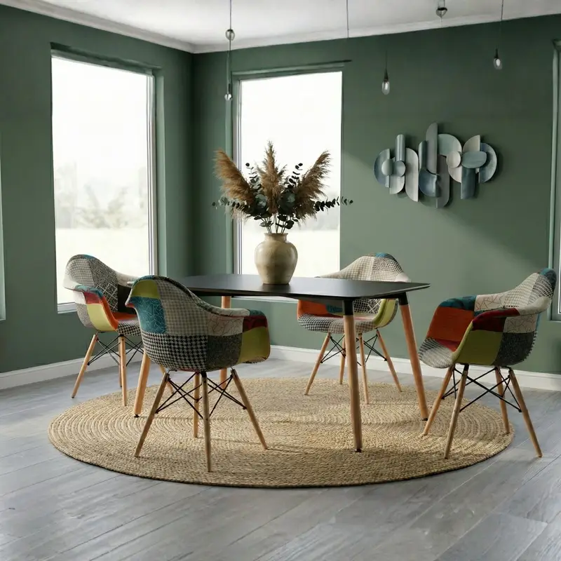 Entre Nos Home Comedor Arcoiris 4 Puestos | Mesa Luna Rectangular Negra