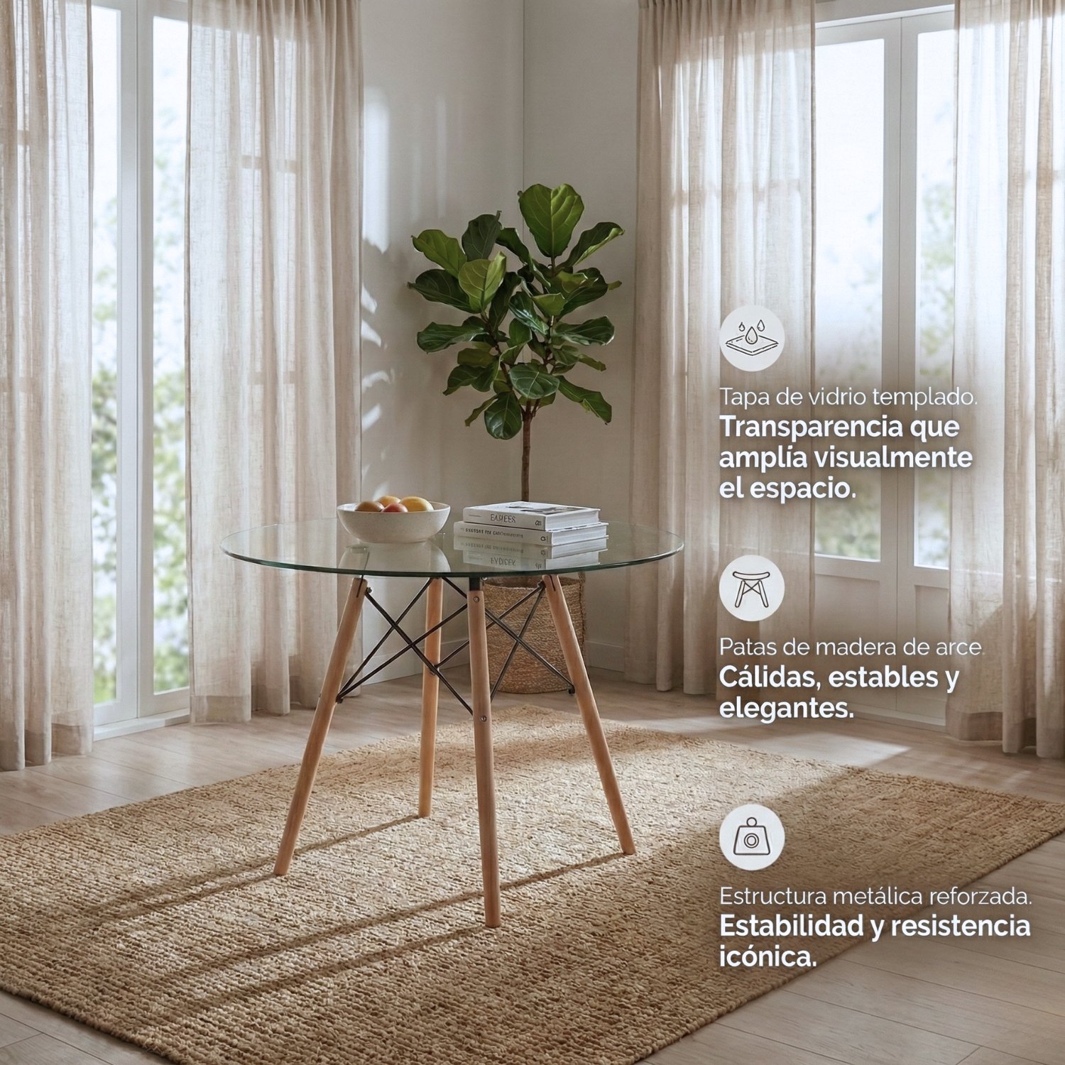 Entre Nos Home Comedor Prisma 4 Puestos | Mesa Vidrio y Sillas Patchwork - Image 4