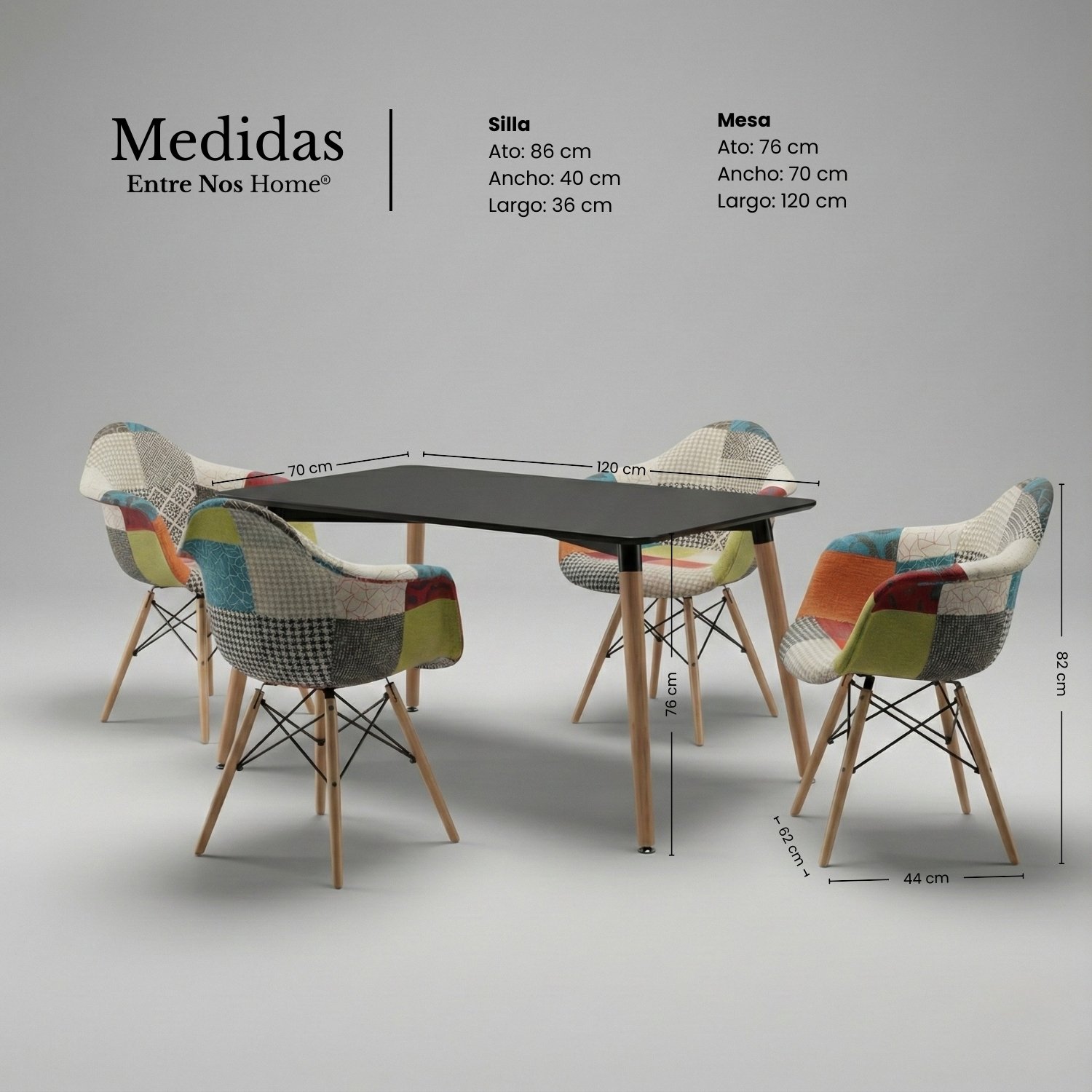 Entre Nos Home Comedor Arcoiris 4 Puestos | Mesa Luna Rectangular Negra - Image 6