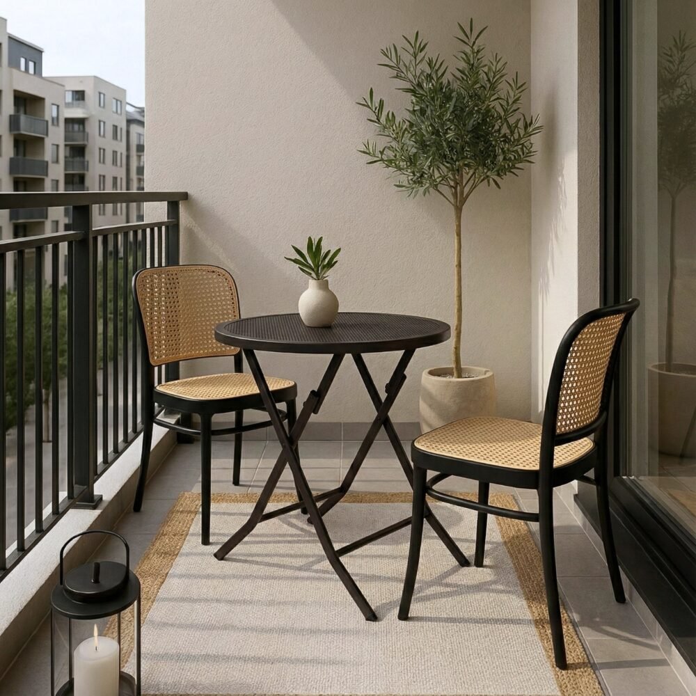 Juego de Balcón Serena | Mesa Plegable y Sillas Negras