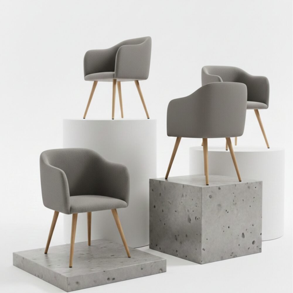 Set 4 Sillas de Diseño Ambar Gris Ratón | Confort en Lino patas efecto madera