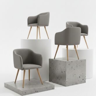 Set 4 Sillas de Diseño Ambar Gris Ratón | Confort en Lino patas efecto madera