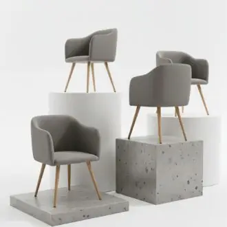 Set 4 Sillas de Diseño Ambar Gris Ratón | Confort en Lino patas efecto madera