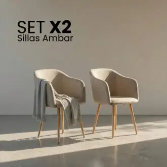 Set 2 Sillas de Diseño Ambar Beige | Confort en Lino patas efecto madera