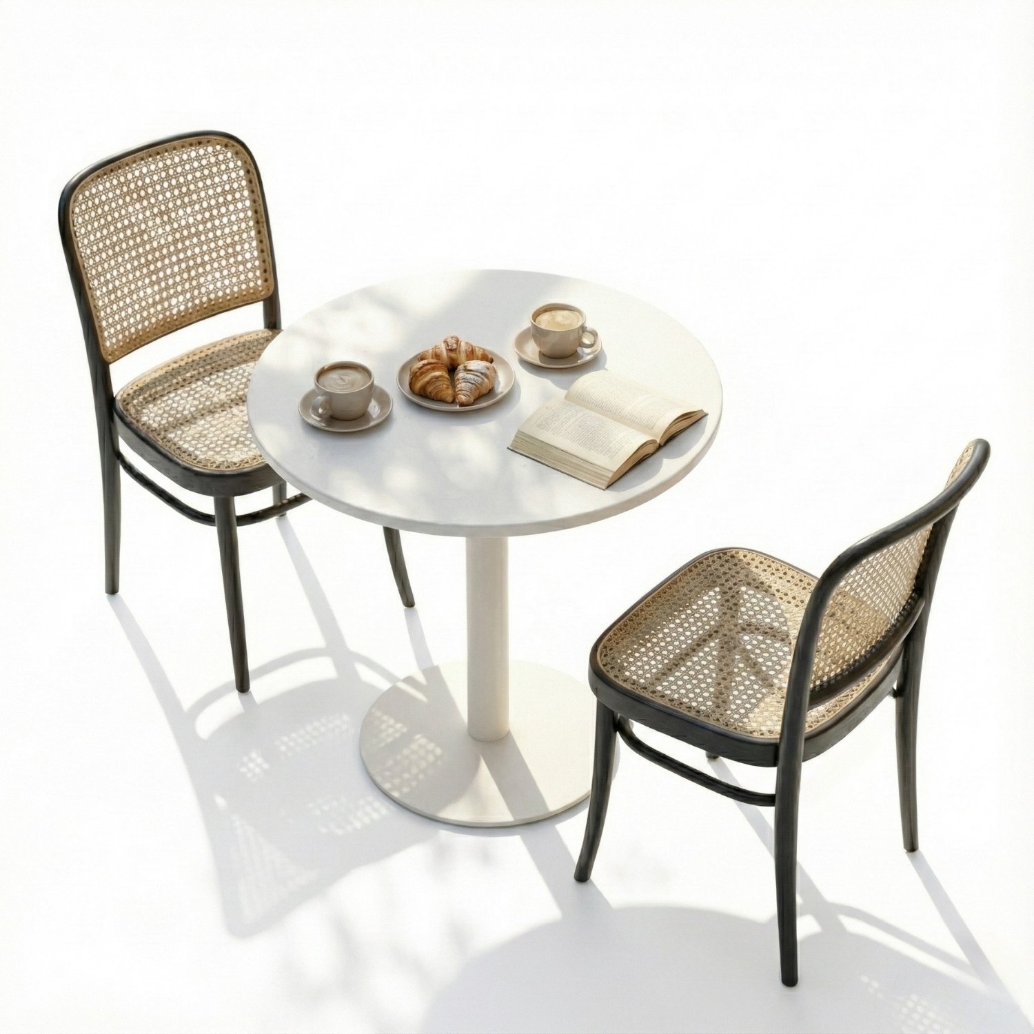 Entre Nos Home Juego de Balcón Coffee Blanco | Mesa Pedestal y Sillas Estilo Ratán - Image 4