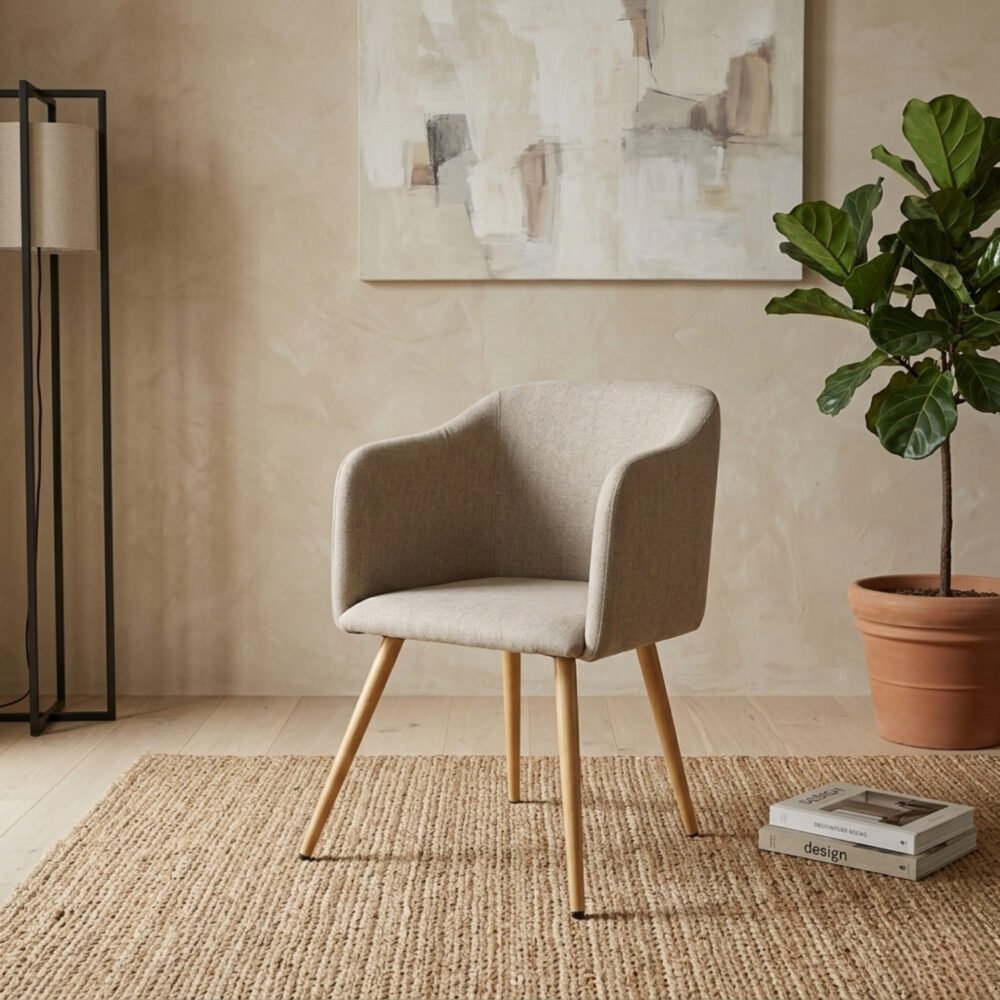 Silla de Diseño Ambar Beige | Confort en Lino y Efecto Madera
