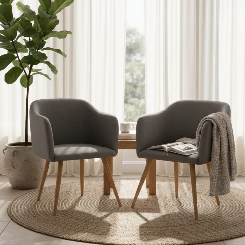 Set 2 Sillas de Diseño Ambar Gris Ratón | Confort en Lino patas efecto madera